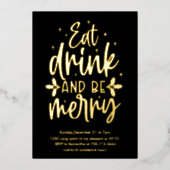 Eat Drink and Be Merry Gold Foil Christmas Party 箔招待状 (正面)