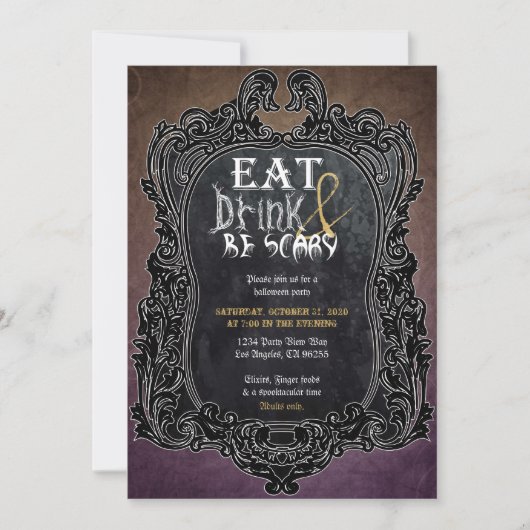 Eat Drink and Be Scary ハロウィンパーティ ヴィンテージ 招待状 (正面)