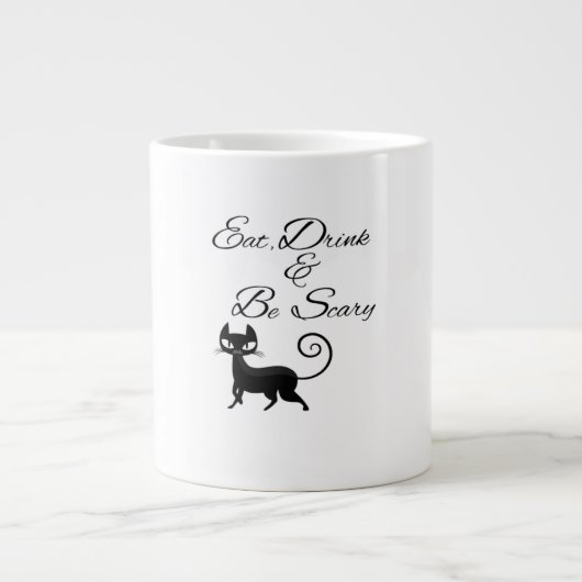 Eat Drink And Be Scary Cat Funny Cute Spooky Hallo ジャンボコーヒーマグカップ (正面)