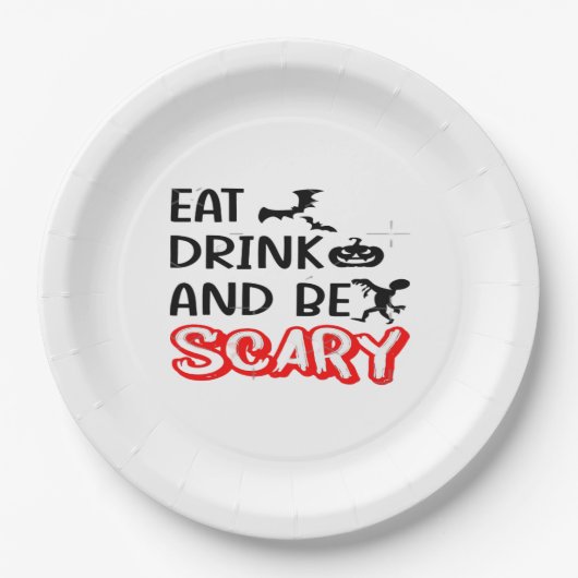 Eat Drink And Be Scary Design Retro Classic ペーパープレート (正面)