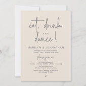 Eat, Drink and Dance, モダンな結婚披露宴 招待状 (正面)