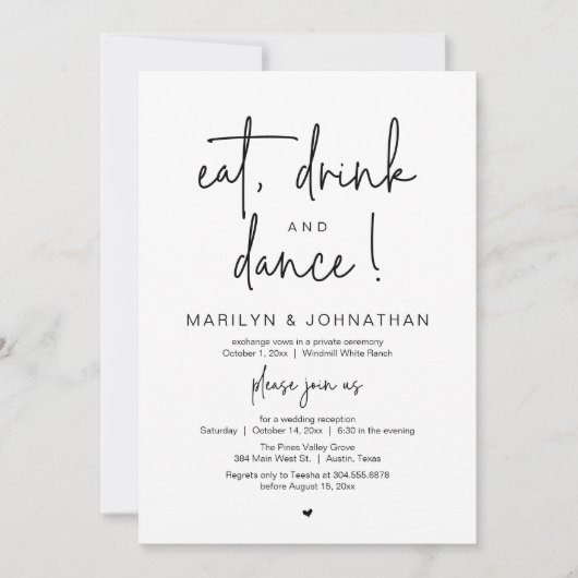 Eat, Drink and Dance, Modern Wedding Reception 招待状 (正面)