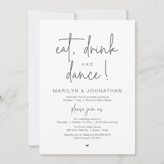 Eat, Drink and Dance, Modern Wedding Reception 招待状 (正面)