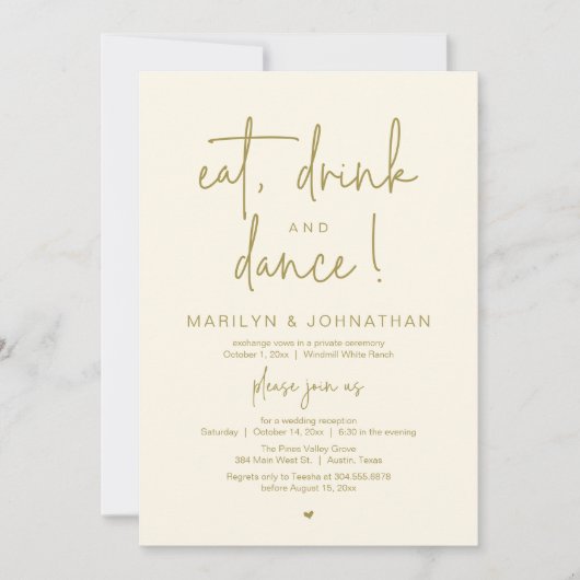 Eat, Drink and Dance, Modern Wedding Reception 招待状 (正面)