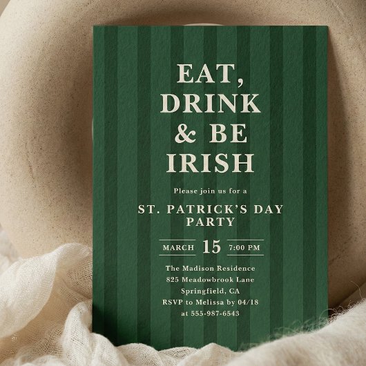 Eat Drink Be Irish St Patricks Party Stripes 招待状