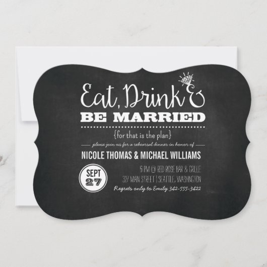 Eat, Drink & Be Married のリハーサルディナーへの招待 招待状 (正面)