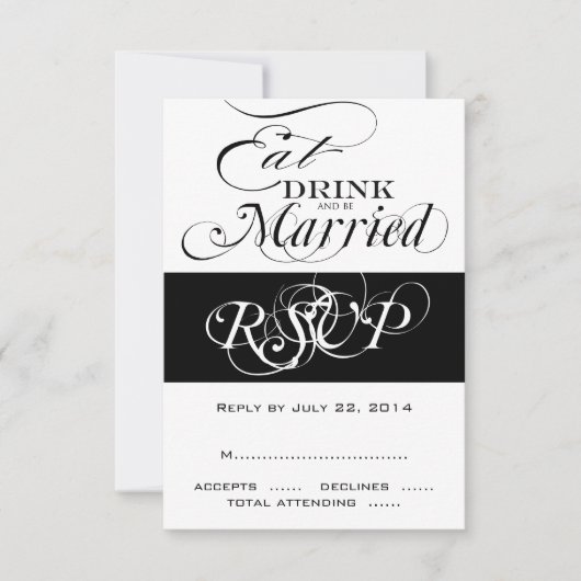 Eat, Drink, Be Married の結婚式招待状の返信を四角いカードで 出欠カード (正面)