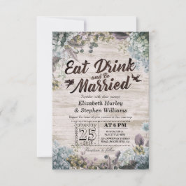EAT Drink & Be Married ウェディング フラワー ラスティック ウッド 招待状
