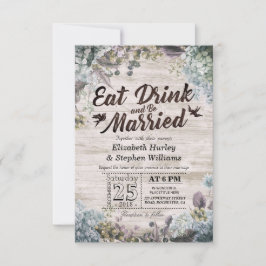 EAT Drink & Be Married ウェディング フラワー ラスティック ウッド 招待状