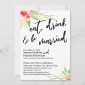 Eat Drink & Be Married タイポグラフィペイントフラワー 招待状 (正面)