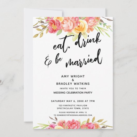Eat Drink & Be Married フローラル ウェディング レセプション 招待状 (正面)