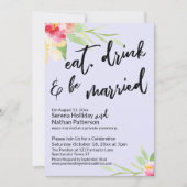 Eat Drink & Be Married ペイントフラワー ラベンダー 招待状 (正面)