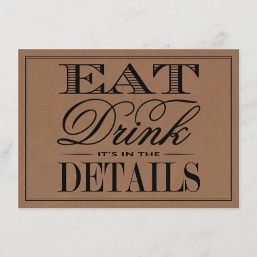 Eat, Drink & Be Married ラスティック クラフト ウェディング エンクロージャーカード (正面)