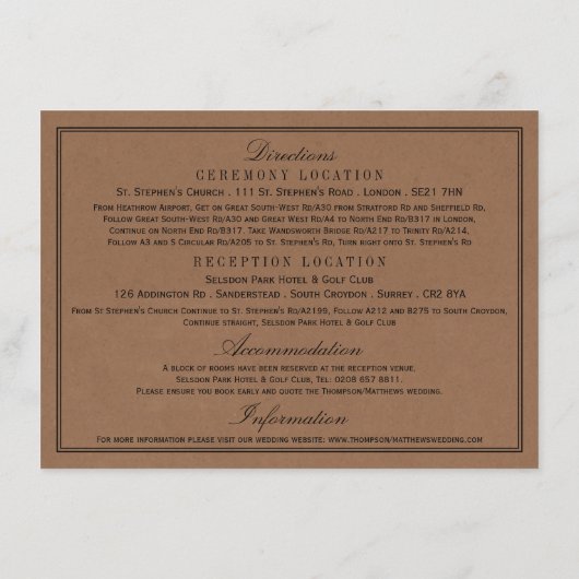 Eat, Drink & Be Married ラスティック クラフト ウェディング エンクロージャーカード (裏面)