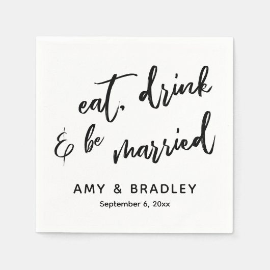 Eat Drink & Be Married 手書きタイポグラフィ スタンダードカクテルナプキン (正面)