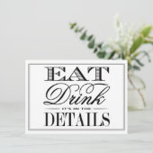 Eat, Drink & Be Married 現代のモノクロ結婚式 エンクロージャーカード (スタンド正面)