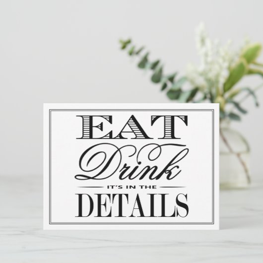 Eat, Drink & Be Married 現代のモノクロ結婚式 エンクロージャーカード (スタンド正面)