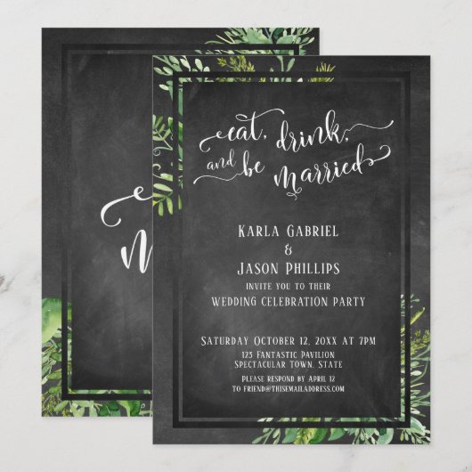 Eat, Drink & Be Married 緑と黒板 招待状 (正面/裏面)