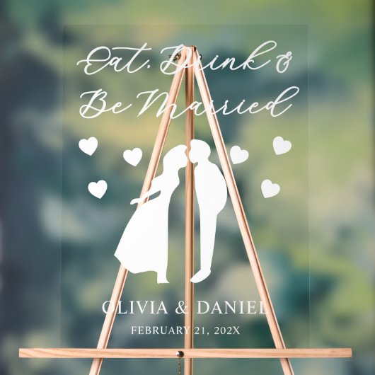 Eat, Drink & Be Married Personalized Wedding アクリルサイン (ニュートラル)