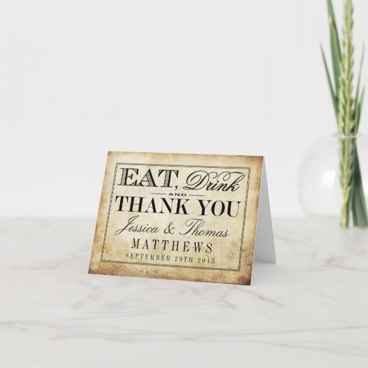 Eat, Drink & Be Married Vintage Wedding サンキューカード (正面)