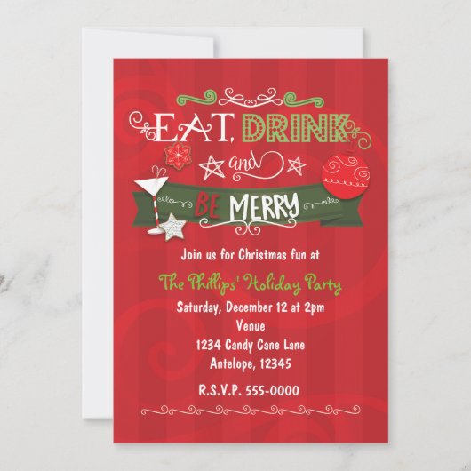 EAT+DRINK+&+BE+MERRY クリスマス・ホリデー招待状 招待状 (正面)