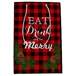Eat, drink, be merry - ホリデー松ぼっくりレッドチェック ミディアムペーパーバッグ