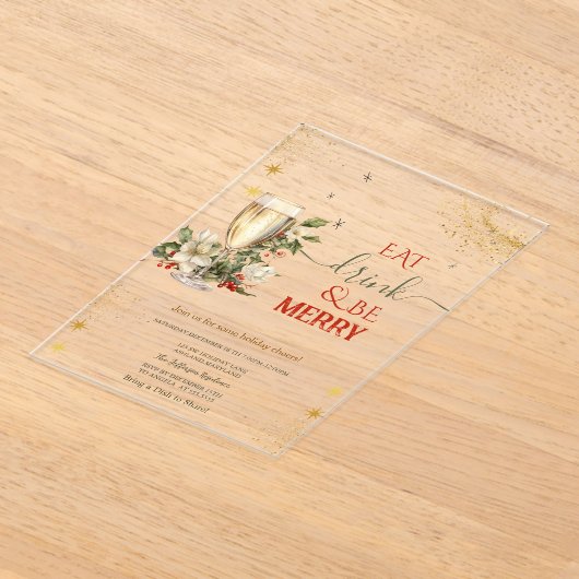 Eat Drink & Be Merry Champagne Flowers アクリル招待状 (レイダウン)