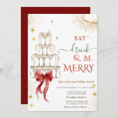 Eat Drink & Be Merry Champagne Red Bow 招待状 (正面/裏面)