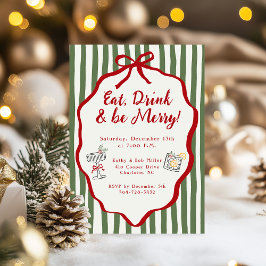 Eat Drink & Be Merry Christmas Party Bow 招待状