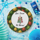 Eat, Drink, Be Merry Christmas Round Paper Plate | ペーパープレート (パーティー)