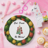 Eat, Drink, Be Merry Christmas Round Paper Plate | ペーパープレート (パーティー)