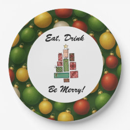 Eat, Drink, Be Merry Christmas Round Paper Plate | ペーパープレート
