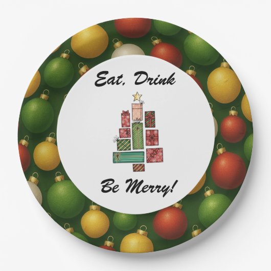Eat, Drink, Be Merry Christmas Round Paper Plate | ペーパープレート (正面)