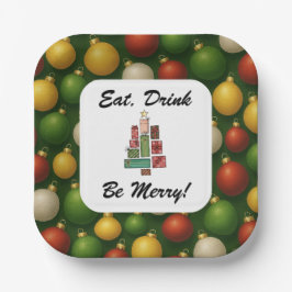 Eat, Drink, Be Merry Christmas Square Paper Plate  ペーパープレート