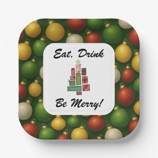 Eat, Drink, Be Merry Christmas Square Paper Plate  ペーパープレート (正面)