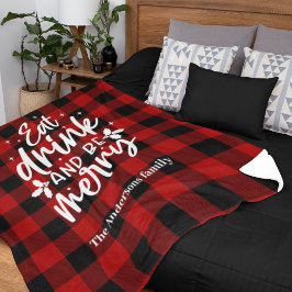 Eat Drink & Be Merry Personalized Buffalo Plaid フリースブランケット