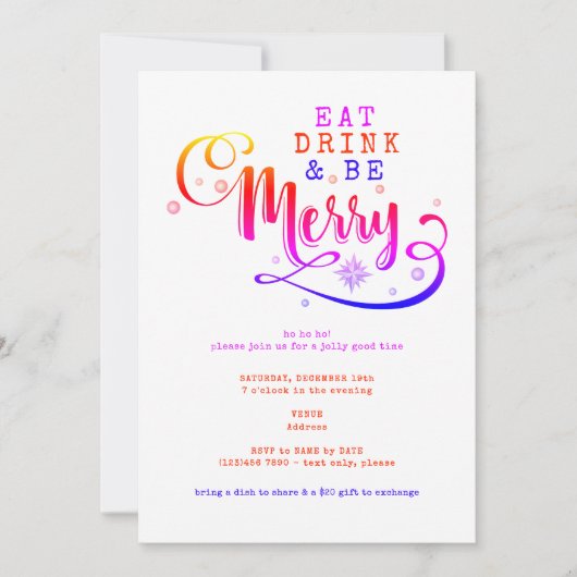 Eat Drink Be Merry Pink Christmas Potluck 招待状 (正面)
