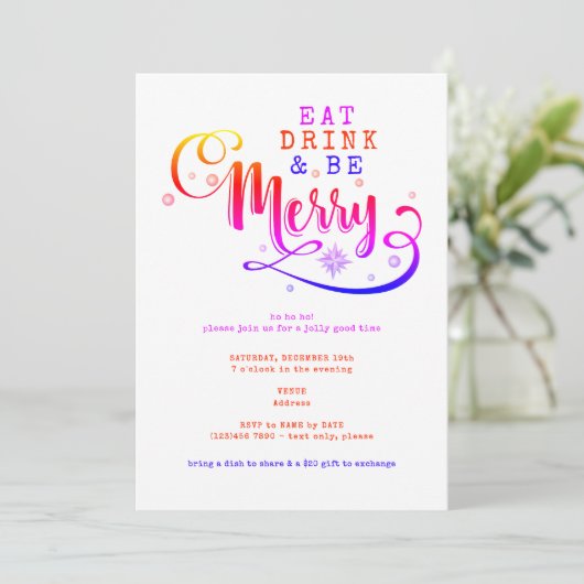 Eat Drink Be Merry Pink Christmas Potluck 招待状 (スタンド正面)