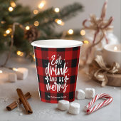 Eat Drink & Be Merry Red Buffalo Plaid 紙コップ