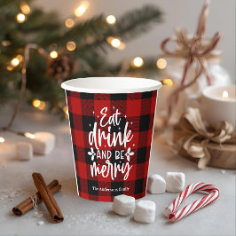 Eat Drink & Be Merry Red Buffalo Plaid 紙コップ