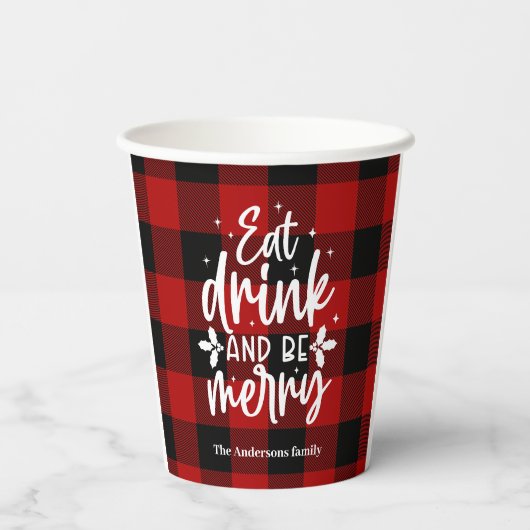 Eat Drink & Be Merry Red Buffalo Plaid 紙コップ (裏面)