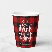 Eat Drink & Be Merry Red Buffalo Plaid 紙コップ (正面)