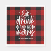 Eat Drink & Be Merry Red Buffalo Plaid Christmas  スタンダードランチョンナプキン (正面)