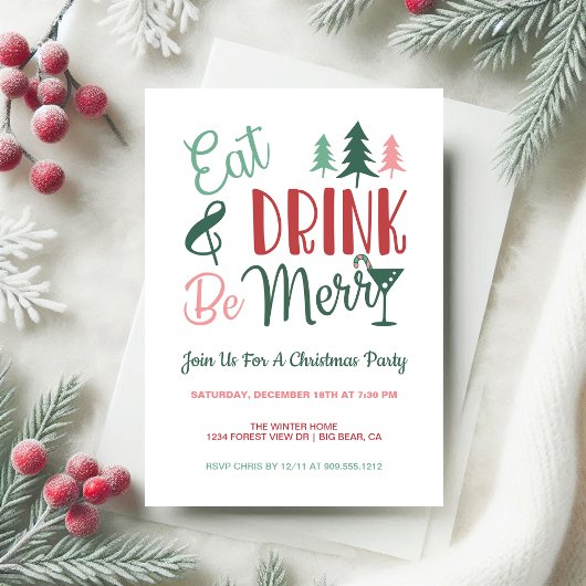 Eat Drink Be Merry Typography クリスマスパーティー 招待状