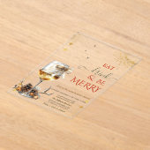 Eat Drink & Be Merry Wine Glass Bow アクリル招待状 (レイダウン)