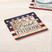 Eat, Drink & Be Patriotic | ヴィンテージ7月4日 スクエアペーパーコースター (アングル)