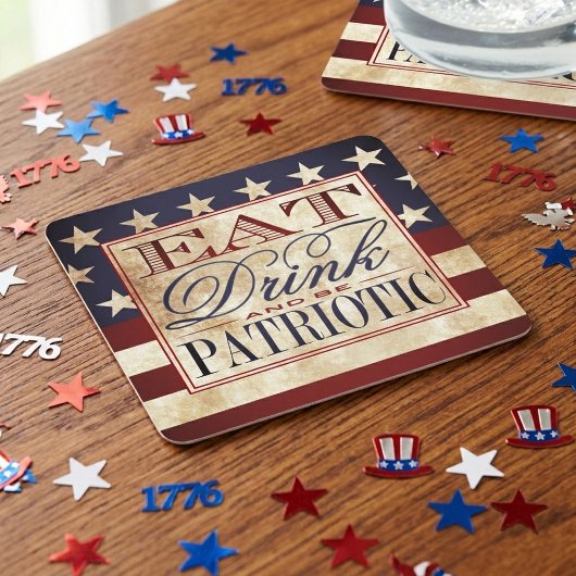 Eat, Drink & Be Patriotic | ヴィンテージ7月4日 スクエアペーパーコースター