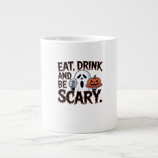 Eat Drink Be Scary Halloween Pumpkin Creative Styl ジャンボコーヒーマグカップ (正面)