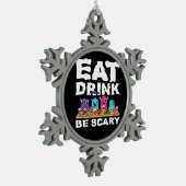 Eat Drink Be Scary Monster Halloween Creative スノーフレークピューターオーナメント (左)