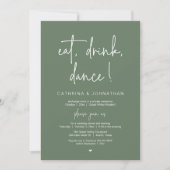 Eat, Drink, Dance, エレガントなセージグリーンのレセプション 招待状 (正面)